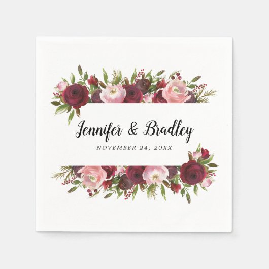 Rustic Blush Burgundy Flowers Wedding Servet (Voorkant)