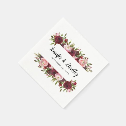 Rustic Blush Burgundy Flowers Wedding Servet (Hoek)