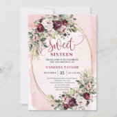 Rustic Blush Burgundy Gold Sweet Sixteen Invites Kaart (Voorkant)
