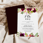 Rustic Blush Burgundy I Do BBQ Engagement Party Kaart<br><div class="desc">De uitnodiging van de BBQ-verlofpartij is perfect voor een eenvoudige verlovingsfeest,  een repetitief diner,  een douche voor paren,  na een feestje of een bruiloft. Het ontwerp is voorzien van roze,  blozen,  rode,  bruine en bordedige waterverven met groen bladeren.</div>