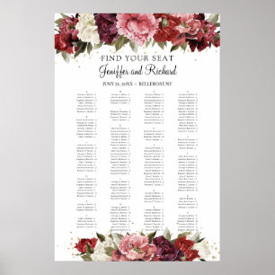 Rustic Blush Burgundy Mauve rozen peonies Seating Poster