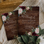 Rustic Blush & Burgundy Red Wine Flowers Weddensch Kaart