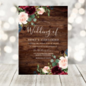 Rustic Blush & Burgundy Red Wine Flowers Weddensch Kaart