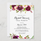 Rustic Blush Burgundy Vrijgezellenfeest Tea Party Kaart (Voorkant)