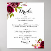 Rustic Blush Burgundy Wedding Drink Menu Sign Poster (Voorkant)