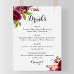 Rustic Blush Burgundy Wedding Drink Menu Sign Poster<br><div class="desc">Dit roestachtige blush bruine bruiloft drink een menubord is perfect voor een moderne bruiloft. Het ontwerp is voorzien van roze,  blozen,  rode,  bruine en bordedige waterverven met groen bladeren.</div>