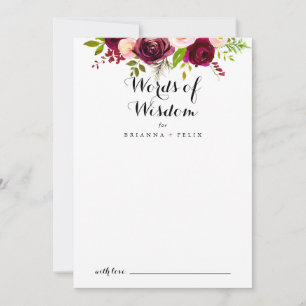 Rustic Blush Burgundy Wedding Words of Wisdom Advieskaart
