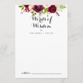 Rustic Blush Burgundy Wedding Words of Wisdom Advieskaart (Voorkant)