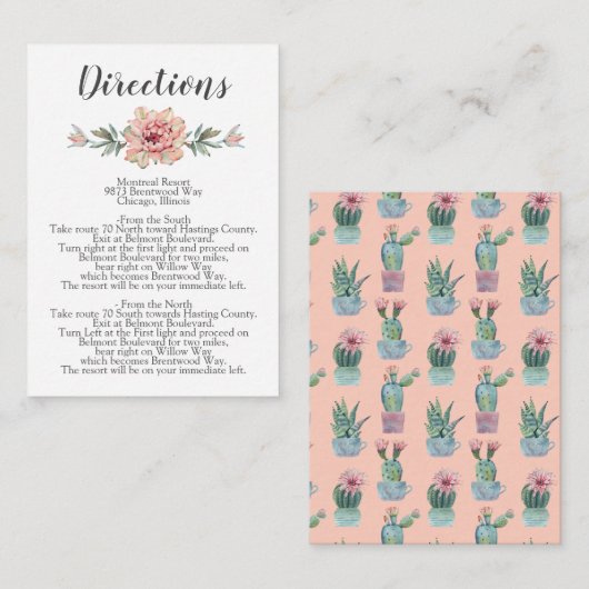 Rustic Blush Cacti Botanical Natuur Desert Wedding Informatiekaartje (Voorkant / Achterkant)