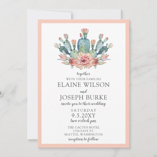 Rustic Blush Cacti Botanical Natuur Desert Wedding Kaart (Voorkant)