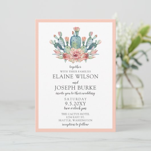 Rustic Blush Cacti Botanical Natuur Desert Wedding Kaart (Staand voorkant)