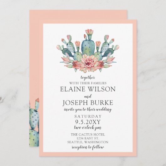 Rustic Blush Cacti Botanical Natuur Desert Wedding Kaart (Voorkant / Achterkant)