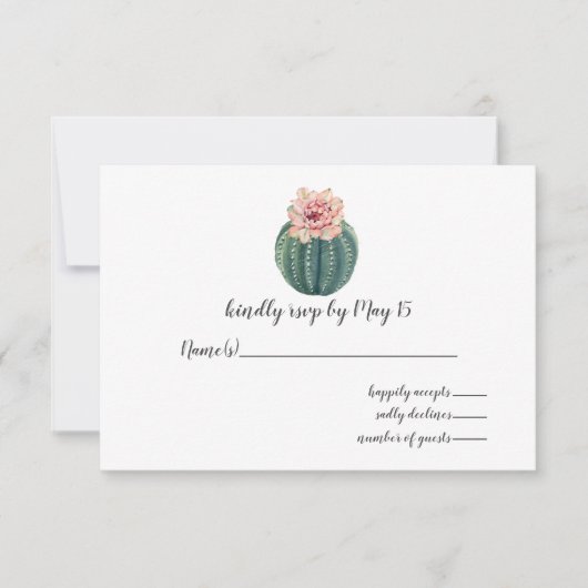 Rustic Blush Cacti Botanical Natuur Desert Wedding RSVP Kaartje (Voorkant)