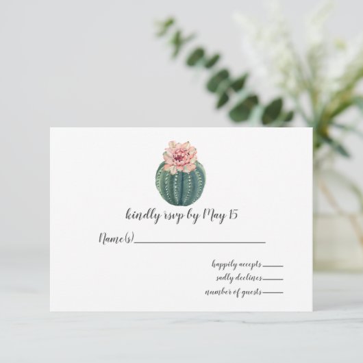 Rustic Blush Cacti Botanical Natuur Desert Wedding RSVP Kaartje (Staand voorkant)