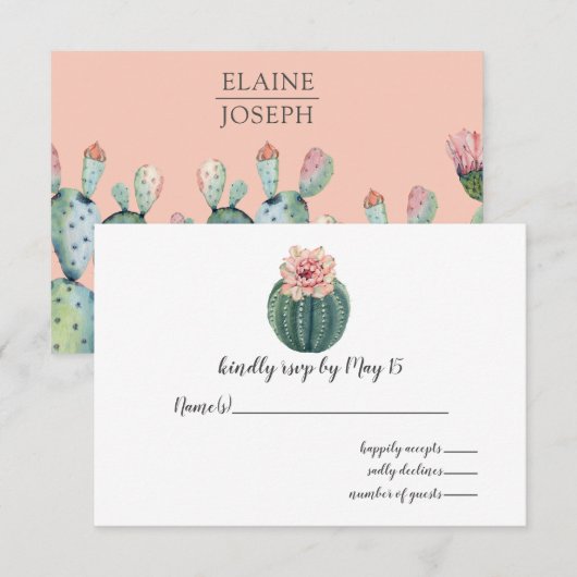 Rustic Blush Cacti Botanical Natuur Desert Wedding RSVP Kaartje (Voorkant / Achterkant)