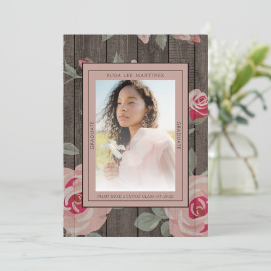 Rustic Blush Drie Foto-Afstuderen van 2022 Kaart (Staand voorkant)