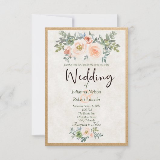 Rustic Blush en groene waterverf florale bruiloft Kaart (Voorkant)