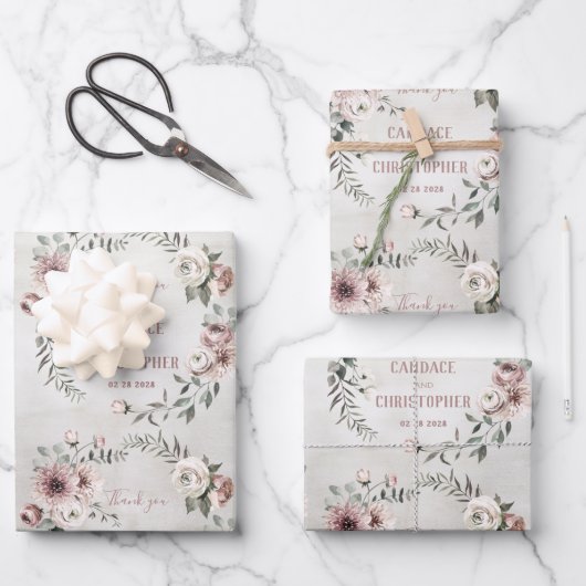 Rustic Blush Eucalyptus Wreath Weddenschap Bedankt Inpakpapier Vel (Voorkant)