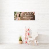 Rustic Blush Floral Afstudeerder Foto Graduparty Spandoek (Insitu)