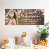 Rustic Blush Floral Afstudeerder Foto Graduparty Spandoek