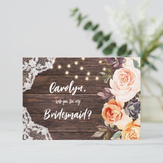 Rustic Blush Floral ben je mijn Bridesmaid? V2 Kaart (Staand voorkant)