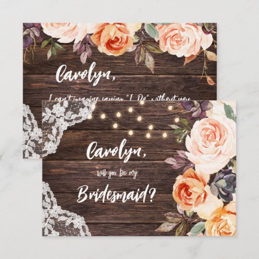 Rustic Blush Floral ben je mijn Bridesmaid? V2 Kaart (Voorkant / Achterkant)