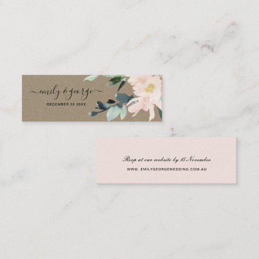 RUSTIC BLUSH FLORAL BUNCH WEDDING WEBSITE RSVP MINI VISITEKAARTJE (Voorkant / Achterkant)