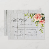 Rustic Blush Floral Elegant Script Wedding RSVP Kaartje (Voorkant / Achterkant)