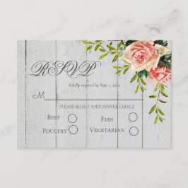 Rustic Blush Floral Elegant Script Wedding RSVP Kaartje
