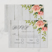 Rustic Blush Floral Elegant Script Wedding RSVP Kaartje (Voorkant / Achterkant)