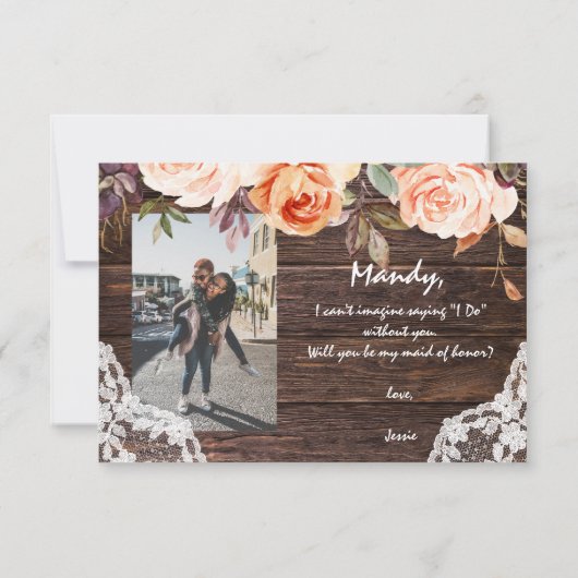 Rustic Blush Floral is mijn vriendin van eer met f Kaart (Achterkant)