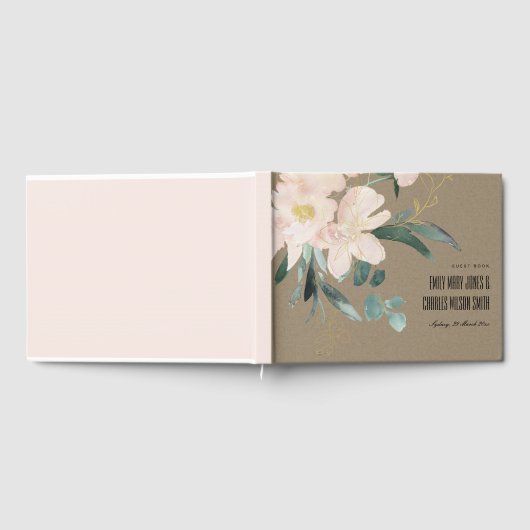 RUSTIC BLUSH FLORAL KRAFT BUNCH WATERVERF WEDING GASTENBOEK (Volledig)