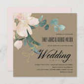 RUSTIC BLUSH FLORAL KRAFT BUNCH WATERVERF WEDING KAART (Voorkant / Achterkant)