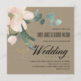 RUSTIC BLUSH FLORAL KRAFT BUNCH WATERVERF WEDING KAART