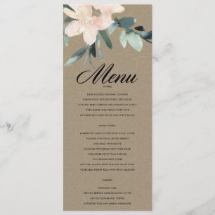 RUSTIC BLUSH FLORAL KRAFT BUNCH WATERVERF WEDING MENU