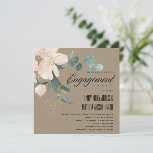 RUSTIC BLUSH FLORAL KRAFT WATERVERF VERLOVING KAART (Staand voorkant)