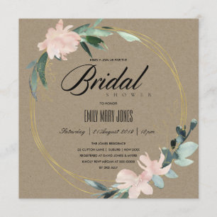 RUSTIC BLUSH FLORAL KRAFT WATERVERF VRIJGEZELLENFE KAART