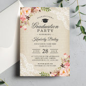 Rustic Blush Floral Lace Burlap Graduation Party Kaart