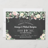 Rustic Blush Floral Lights Wedding Reception Kaart (Voorkant)