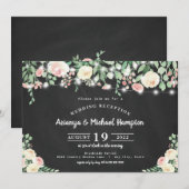Rustic Blush Floral Lights Wedding Reception Kaart (Voorkant / Achterkant)
