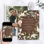 Rustic Blush Floral Script Wood Foto bruiloft Kaart