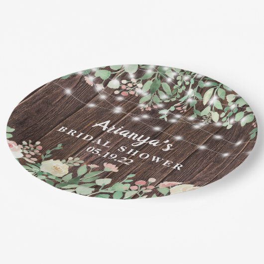 Rustic Blush Floral String Lights Vrijgezellenfees Papieren Bordje (Gekanteld)