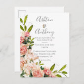 Rustic Blush Floral Vintage Wedding Uitnodiging Briefkaart (Voorkant / Achterkant)