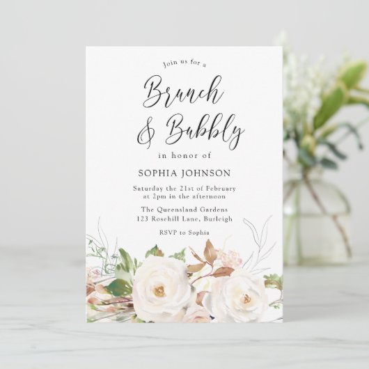 Rustic Blush Floral Vrijgezellenfeest Brunch & Bub Kaart (Staand voorkant)