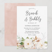 Rustic Blush Floral Vrijgezellenfeest Brunch & Bub Kaart (Voorkant / Achterkant)