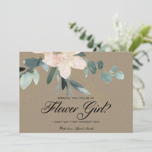 RUSTIC BLUSH FLORAL WATERVERF IS MIJN BLOEMENMEISJ KAART (Staand voorkant)