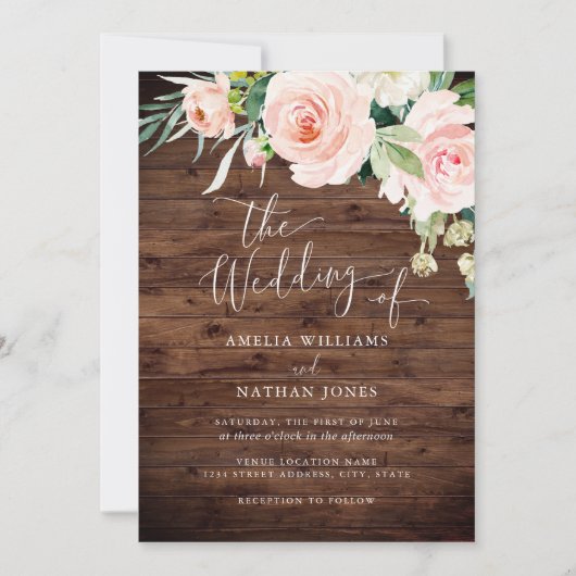 Rustic Blush Floral Wedding Kaart (Voorkant)