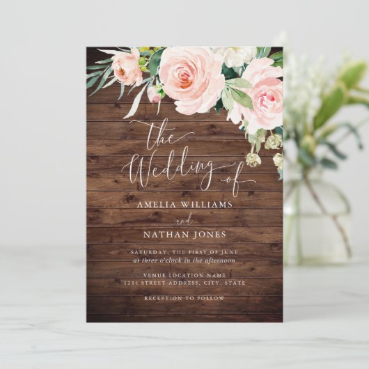 Rustic Blush Floral Wedding Kaart (Staand voorkant)