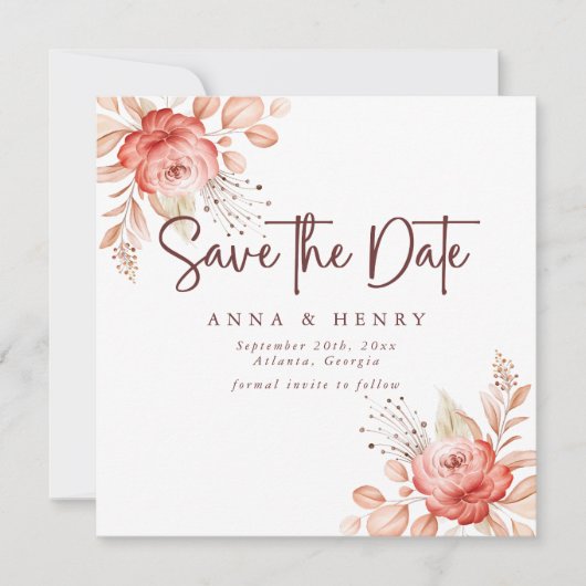 Rustic Blush Floral Wedding Save The Date (Voorkant)