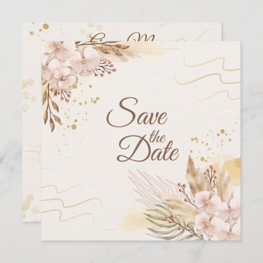 Rustic Blush & Gold Floral Boho Save the Date (Voorkant / Achterkant)